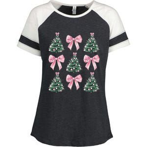 Cute P.Ink Bow Christmas Tree Pattern Gift Enza Ladies Jersey Colorblock Tee