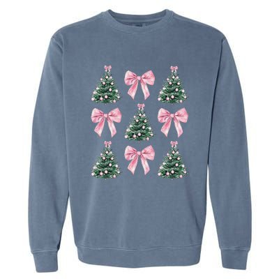 Cute P.Ink Bow Christmas Tree Pattern Gift Garment-Dyed Sweatshirt