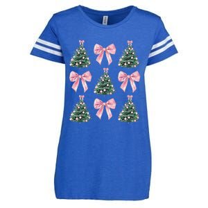 Cute P.Ink Bow Christmas Tree Pattern Gift Enza Ladies Jersey Football T-Shirt