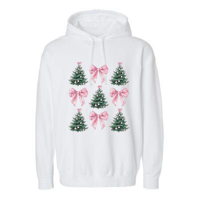 Cute P.Ink Bow Christmas Tree Pattern Gift Garment-Dyed Fleece Hoodie