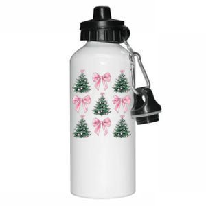 Cute P.Ink Bow Christmas Tree Pattern Gift Aluminum Water Bottle