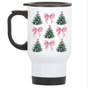 Cute P.Ink Bow Christmas Tree Pattern Gift Stainless Steel Travel Mug