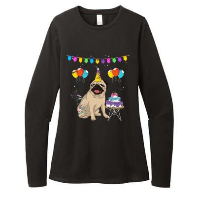 Cute Pug Birthday Celebration Cake Pet Animal Dog Owner Pug Womens CVC Long Sleeve Shirt