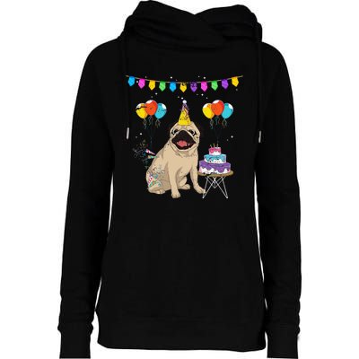 Cute Pug Birthday Celebration Cake Pet Animal Dog Owner Pug Womens Funnel Neck Pullover Hood