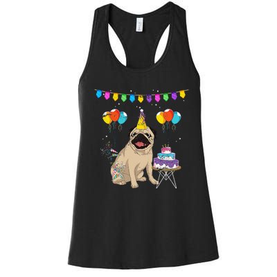 Cute Pug Birthday Celebration Cake Pet Animal Dog Owner Pug Women's Racerback Tank