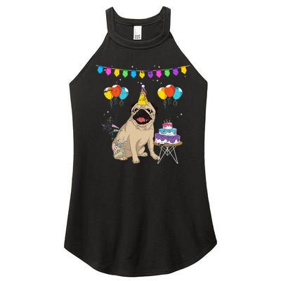 Cute Pug Birthday Celebration Cake Pet Animal Dog Owner Pug Women’s Perfect Tri Rocker Tank