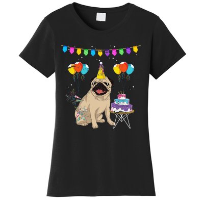 Cute Pug Birthday Celebration Cake Pet Animal Dog Owner Pug Women's T-Shirt