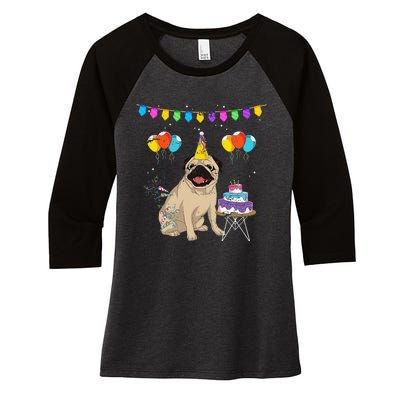 Cute Pug Birthday Celebration Cake Pet Animal Dog Owner Pug Women's Tri-Blend 3/4-Sleeve Raglan Shirt