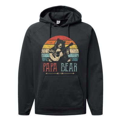 Cute Papa Bear Vintage Father's Day Retro Dad Guitar Performance Fleece Hoodie