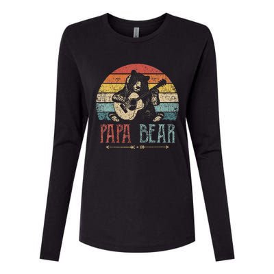 Cute Papa Bear Vintage Father's Day Retro Dad Guitar Womens Cotton Relaxed Long Sleeve T-Shirt