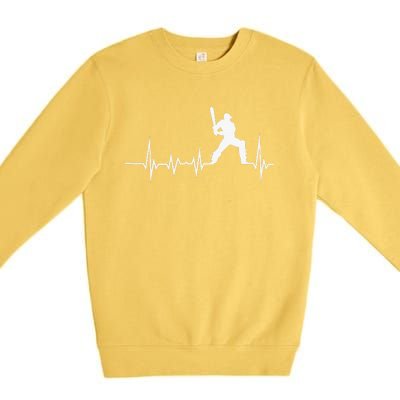 Cricket Player Bat And Ball Game Cricket Heartbeat Premium Crewneck Sweatshirt