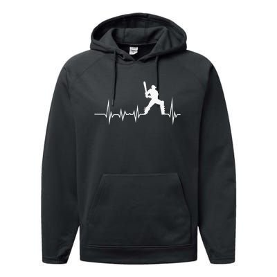 Cricket Player Bat And Ball Game Cricket Heartbeat Performance Fleece Hoodie