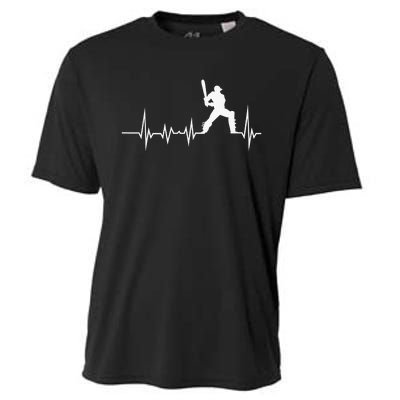 Cricket Player Bat And Ball Game Cricket Heartbeat Cooling Performance Crew T-Shirt