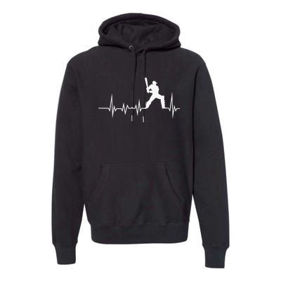 Cricket Player Bat And Ball Game Cricket Heartbeat Premium Hoodie