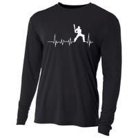 Cricket Player Bat And Ball Game Cricket Heartbeat Cooling Performance Long Sleeve Crew