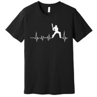 Cricket Player Bat And Ball Game Cricket Heartbeat Premium T-Shirt