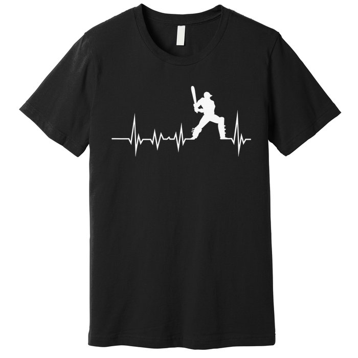 Cricket Player Bat And Ball Game Cricket Heartbeat Premium T-Shirt