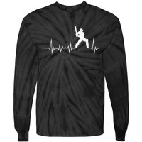 Cricket Player Bat And Ball Game Cricket Heartbeat Tie-Dye Long Sleeve Shirt