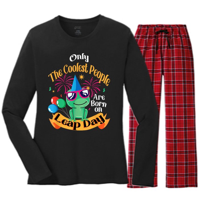 Coolest People Born On Leap Day Birthday Party Cute Women's Long Sleeve Flannel Pajama Set 