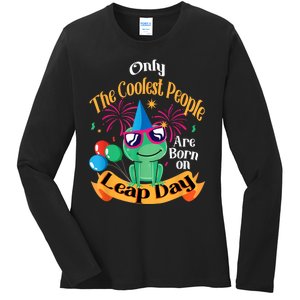 Coolest People Born On Leap Day Birthday Party Cute Ladies Long Sleeve Shirt