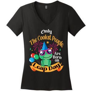 Coolest People Born On Leap Day Birthday Party Cute Women's V-Neck T-Shirt