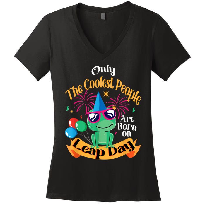 Coolest People Born On Leap Day Birthday Party Cute Women's V-Neck T-Shirt