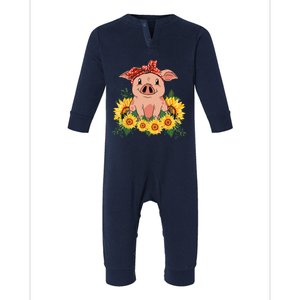 Cute Pig Bandana Sunflower Funny Farm Animal Lover Infant Fleece One Piece