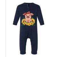 Cute Pig Bandana Sunflower Funny Farm Animal Lover Infant Fleece One Piece