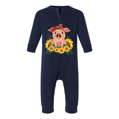 Cute Pig Bandana Sunflower Funny Farm Animal Lover Infant Fleece One Piece