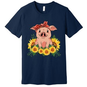 Cute Pig Bandana Sunflower Funny Farm Animal Lover Premium T-Shirt