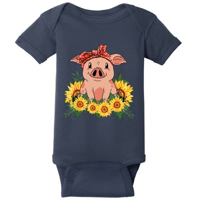 Cute Pig Bandana Sunflower Funny Farm Animal Lover Baby Bodysuit