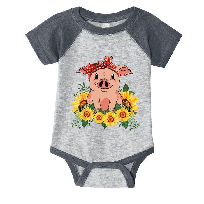 Cute Pig Bandana Sunflower Funny Farm Animal Lover Infant Baby Jersey Bodysuit