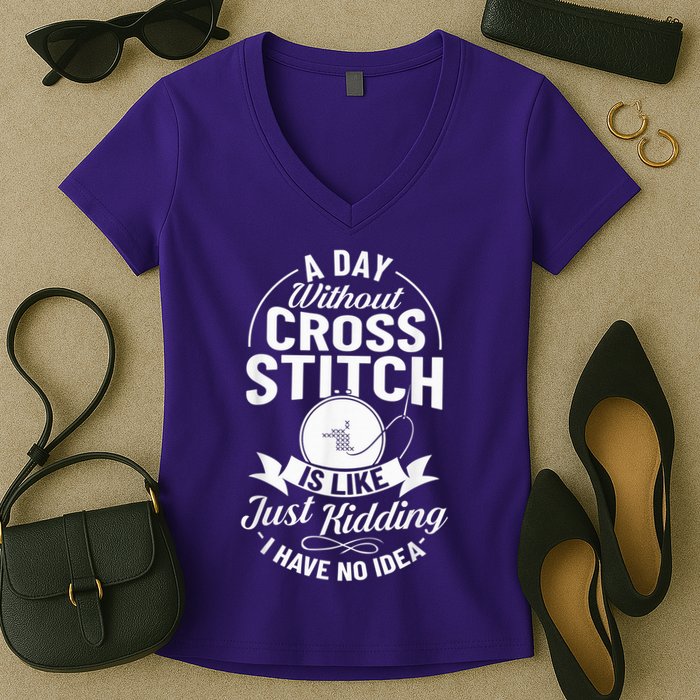 Counted Pattern Beginner Alphabet Needle Women's V-Neck T-Shirt