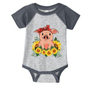 Cute Pig Bandana Sunflower Funny Farm Animal Lover Infant Baby Jersey Bodysuit