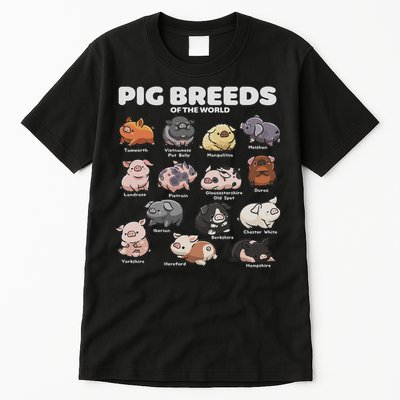 Cute Pig Breeds Of The World Funny Farm Animal Lovers Tall T-Shirt