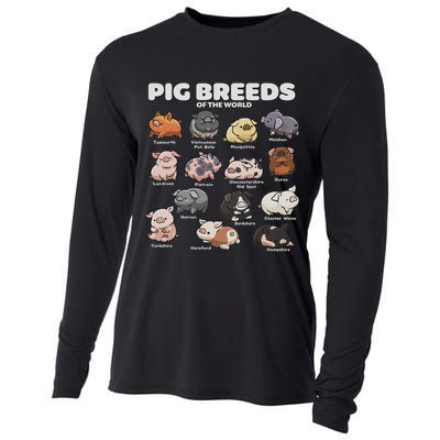Cute Pig Breeds Of The World Funny Farm Animal Lovers Cooling Performance Long Sleeve Crew