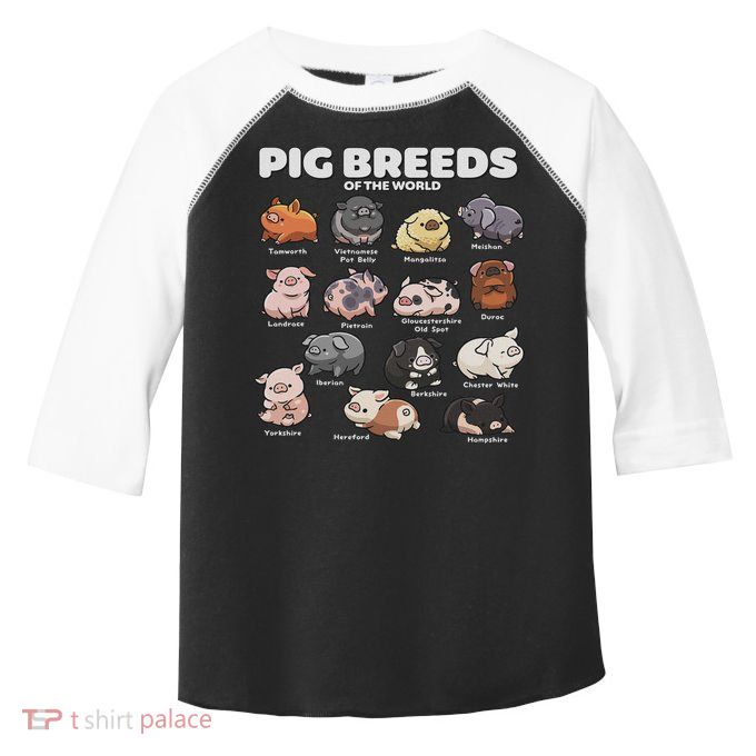Cute Pig Breeds Of The World Funny Farm Animal Lovers Toddler Fine Jersey T-Shirt