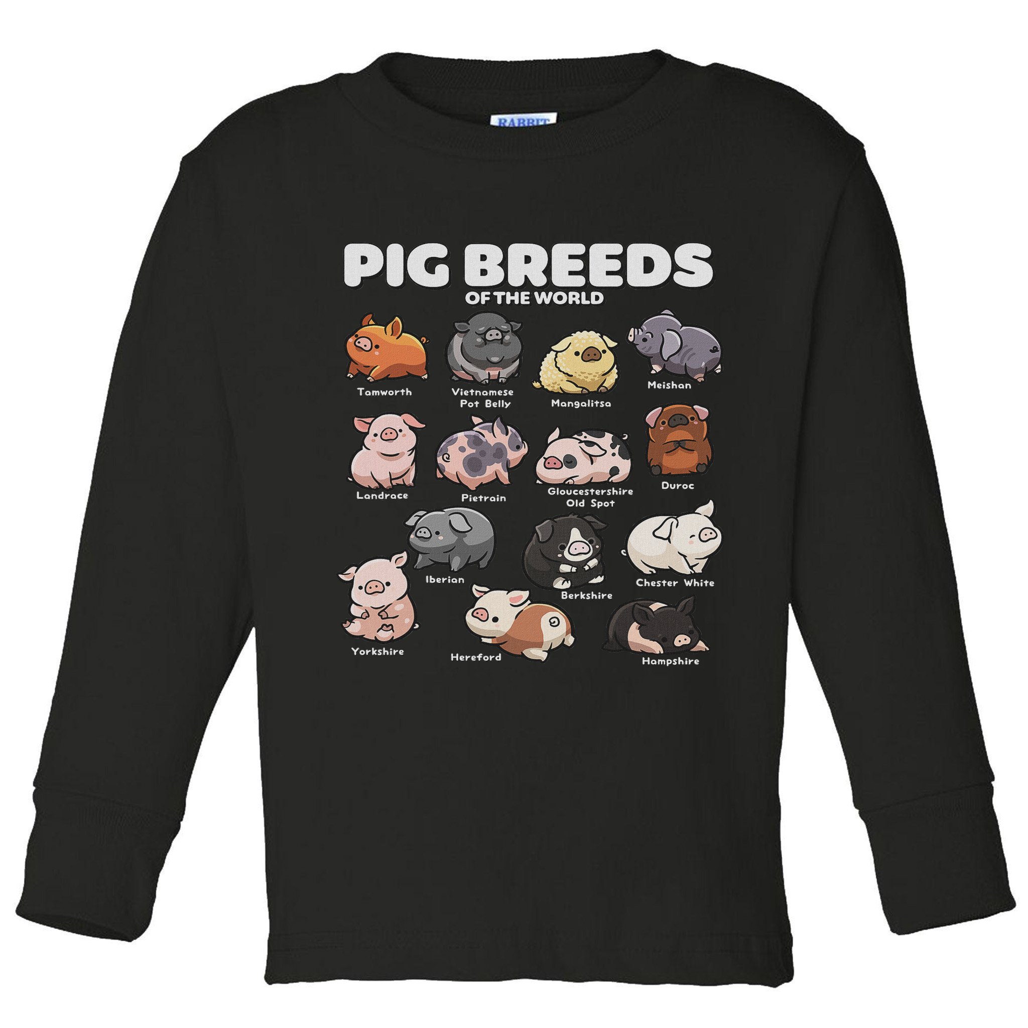 Cute Pig Breeds Of The World Funny Farm Animal Lovers Toddler Long Sleeve Shirt