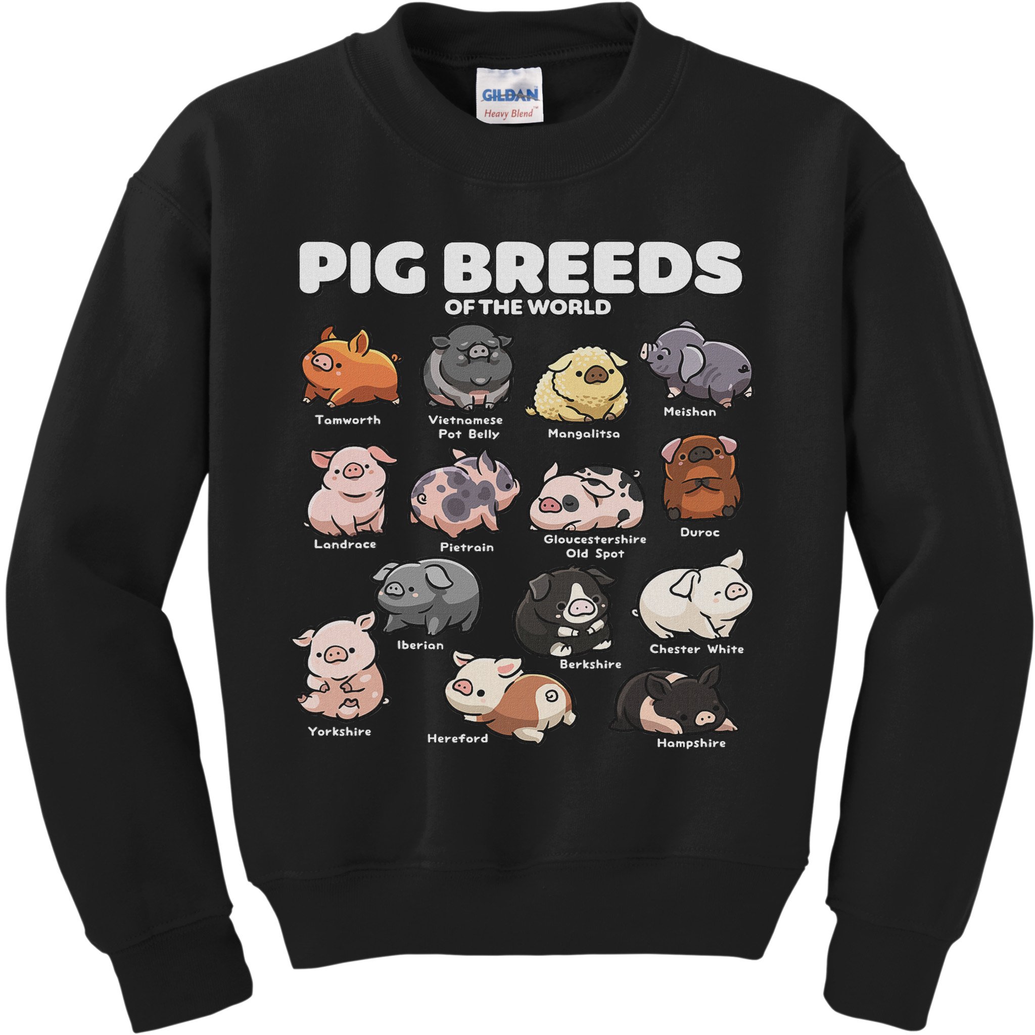 Cute Pig Breeds Of The World Funny Farm Animal Lovers Kids Sweatshirt