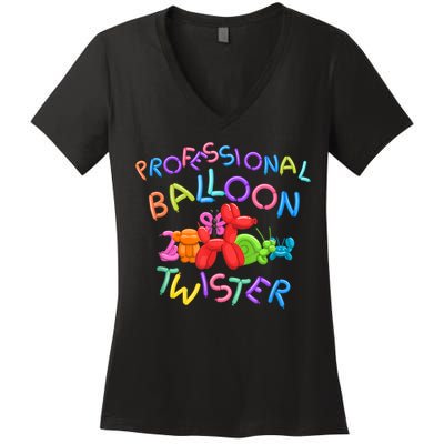 Cute Professional Balloon Animal Twister Party Women's V-Neck T-Shirt