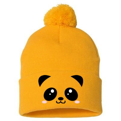 Cute Panda Bear Black & White Kawaii Cartoon Animal Face Pom Pom 12in Knit Beanie