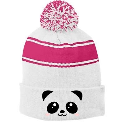 Cute Panda Bear Black & White Kawaii Cartoon Animal Face Stripe Pom Pom Beanie