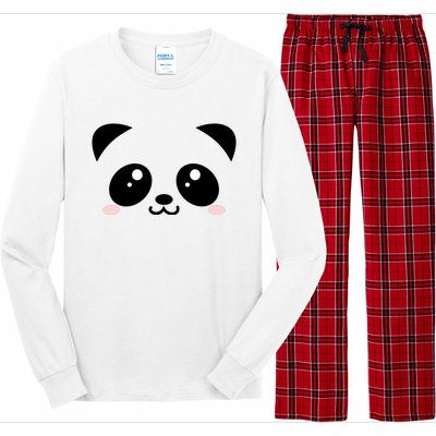 Cute Panda Bear Black & White Kawaii Cartoon Animal Face Long Sleeve Pajama Set