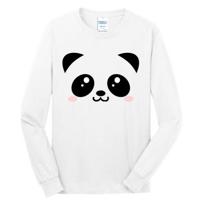 Cute Panda Bear Black & White Kawaii Cartoon Animal Face Tall Long Sleeve T-Shirt