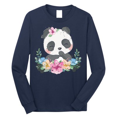 Cute Panda Bear Gift Flower Panda Long Sleeve Shirt