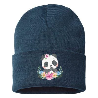 Cute Panda Bear Gift Flower Panda Sustainable Knit Beanie