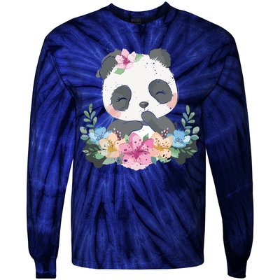 Cute Panda Bear Gift Flower Panda Tie-Dye Long Sleeve Shirt