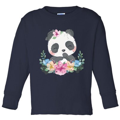 Cute Panda Bear Gift Flower Panda Toddler Long Sleeve Shirt