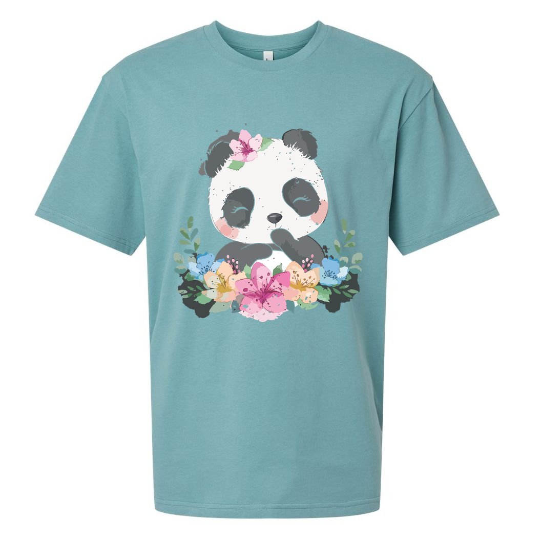 Cute Panda Bear Gift Flower Panda Sueded Cloud Jersey T-Shirt