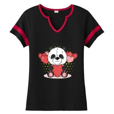 Cute Panda Bear Valentines Heart Love Panda Valentines Gift Ladies Halftime Notch Neck Tee